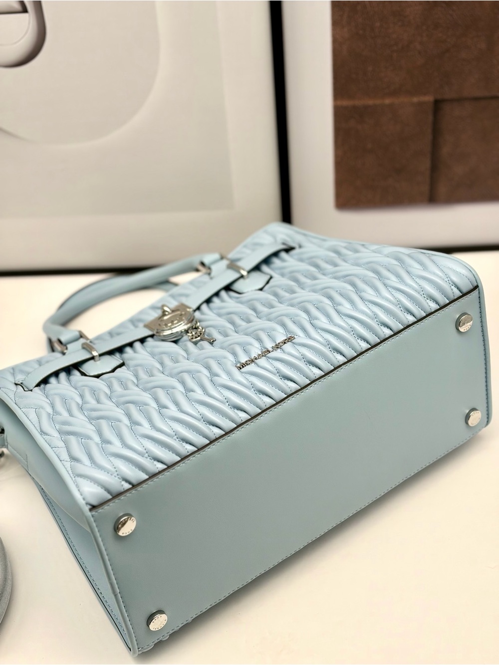 Michael Kors Hamilton Medium Satchel Crossbody Bag Pale Blue NWT - Picture 11 of 12